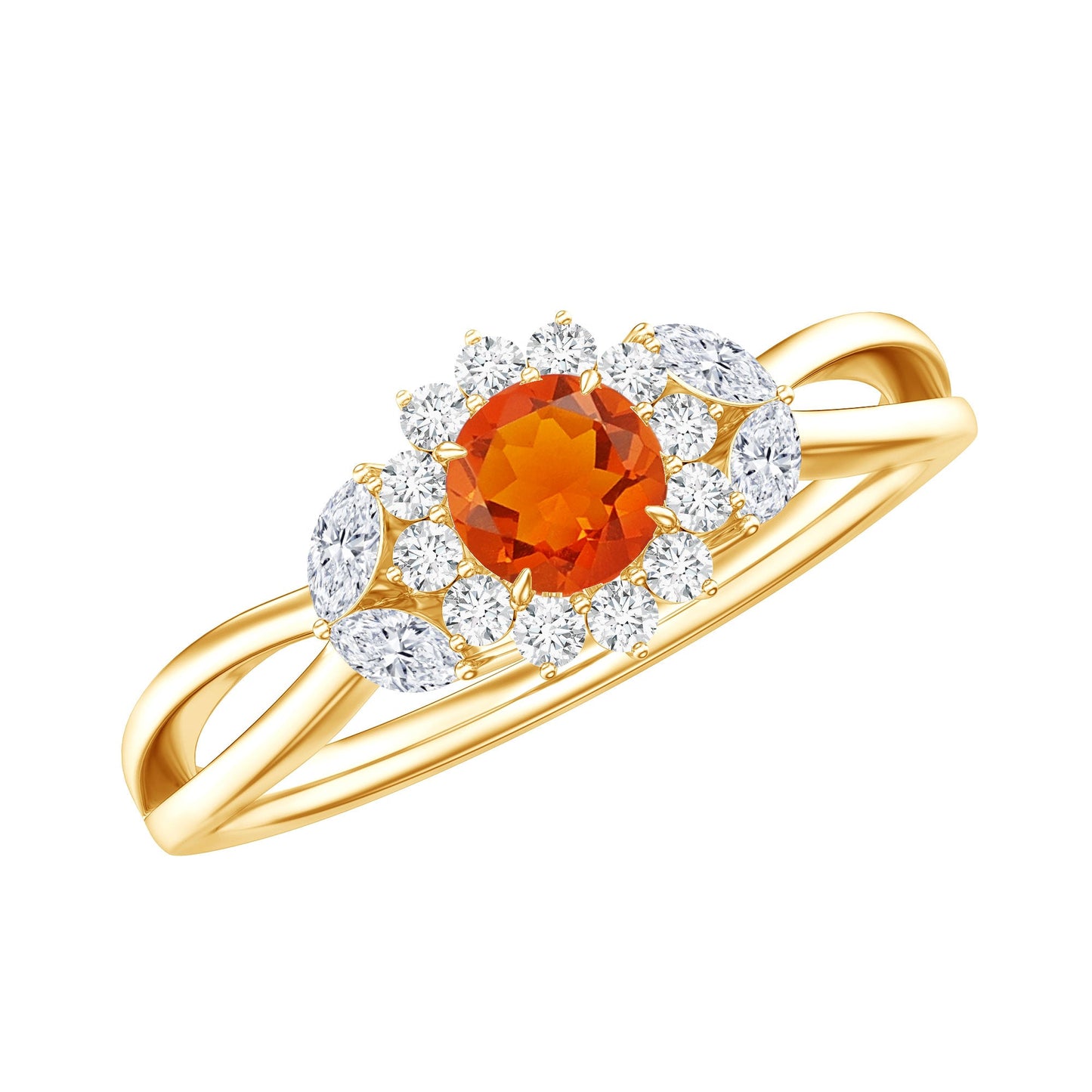 Fire Opal and Diamond Flower Engagement Ring with Split Shank
