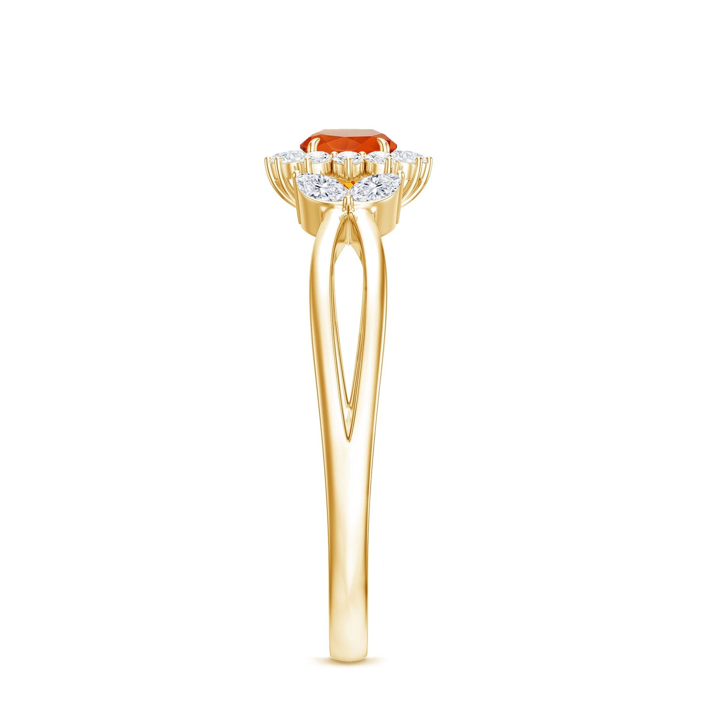Fire Opal and Diamond Flower Engagement Ring with Split Shank