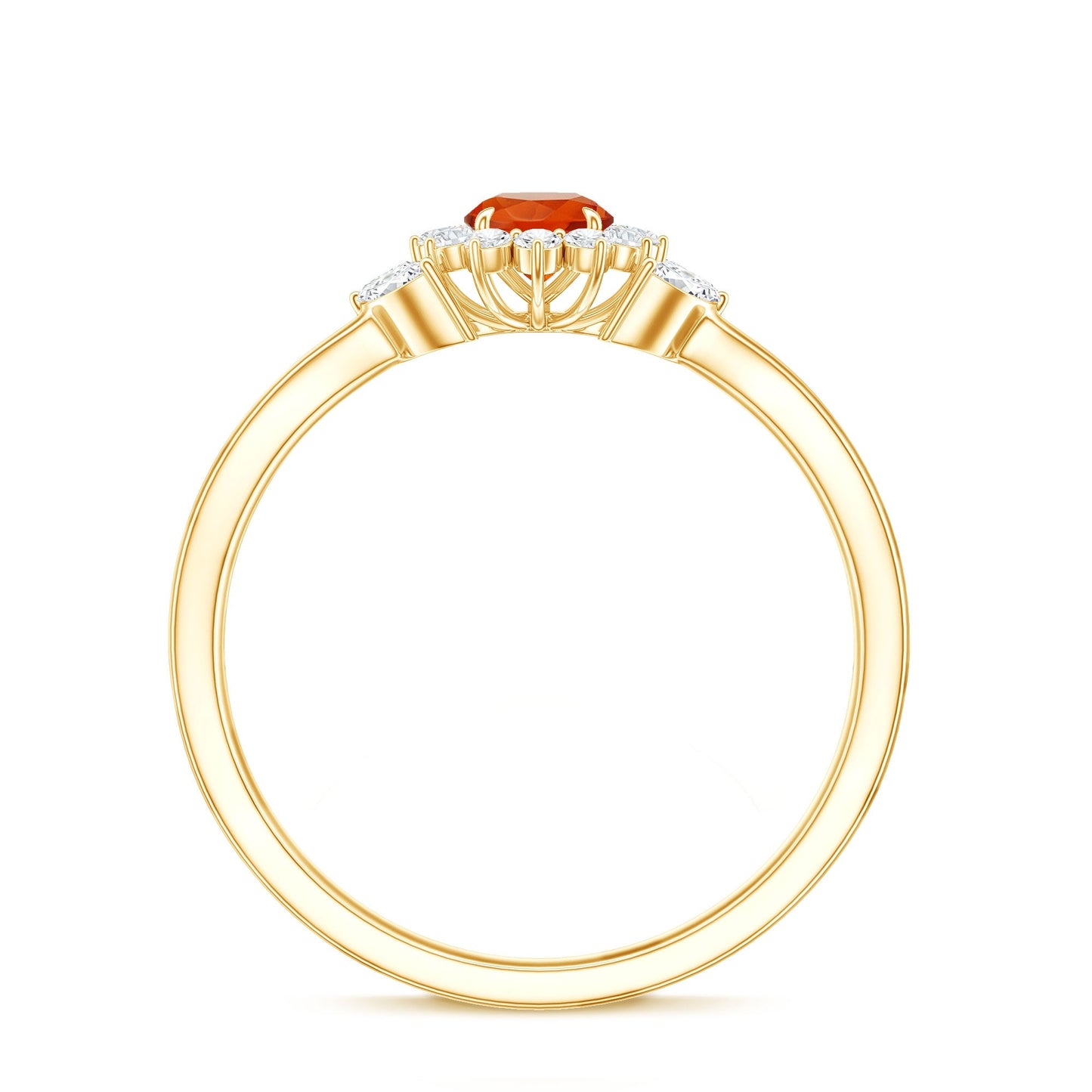 Fire Opal and Diamond Flower Engagement Ring with Split Shank