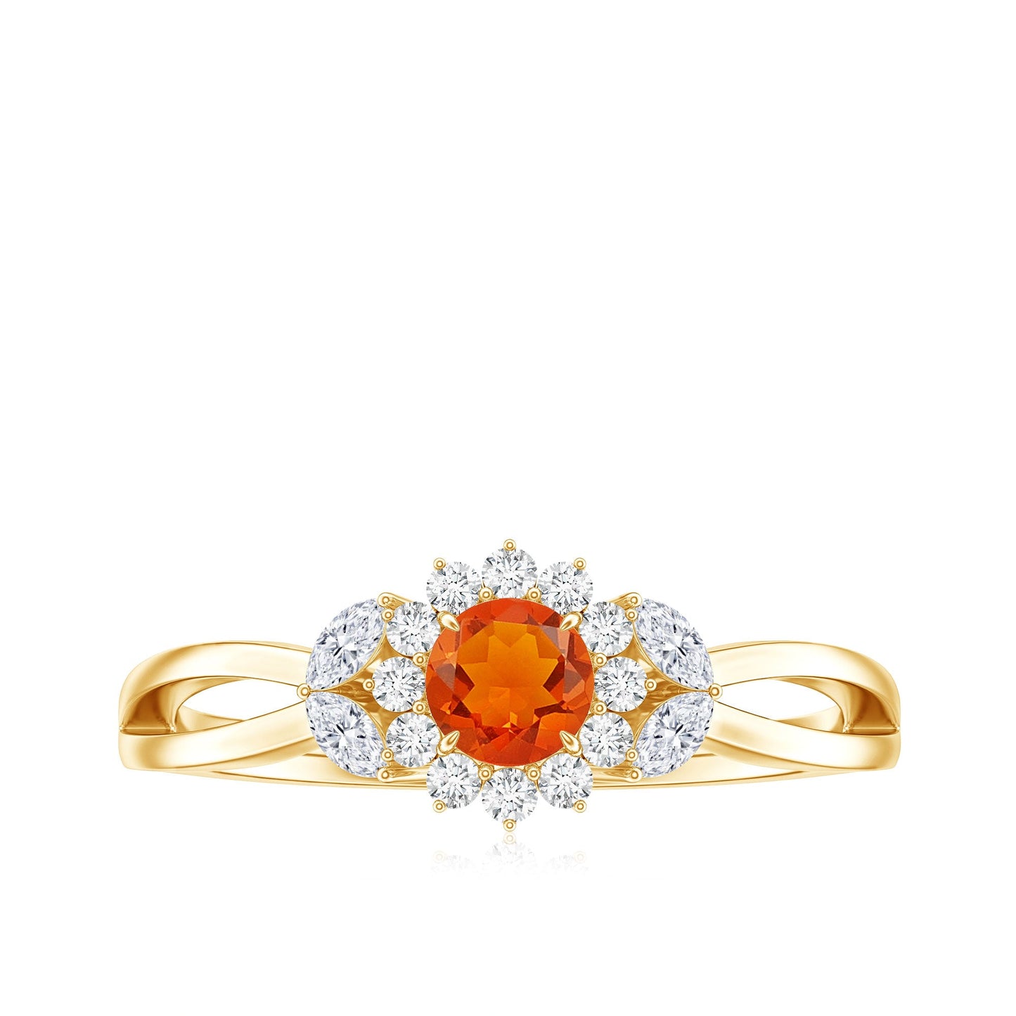 Fire Opal and Diamond Flower Engagement Ring with Split Shank