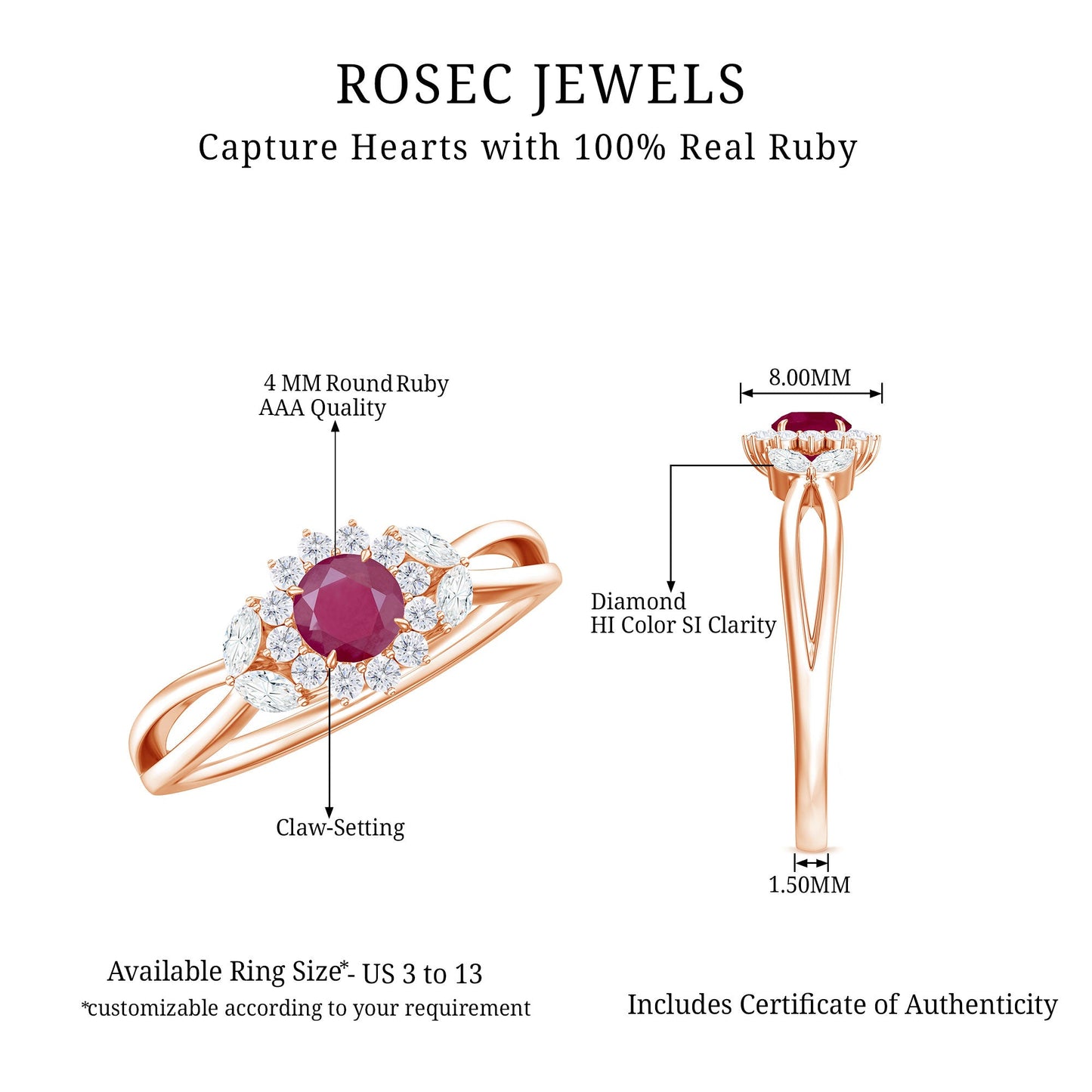 Nature Inspired Ruby Engagement Ring with Diamond for Women