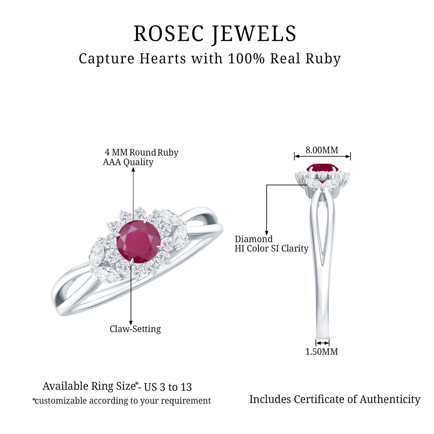 Nature Inspired Ruby Engagement Ring with Diamond for Women