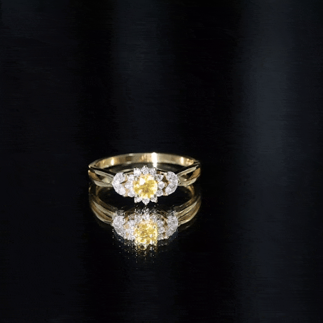 Real Yellow Sapphire Flower Engagement Ring with Diamond