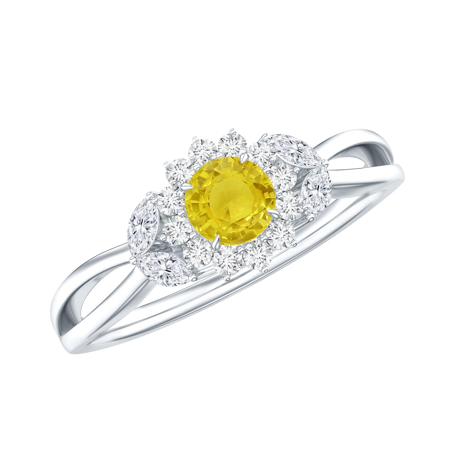 Real Yellow Sapphire Flower Engagement Ring with Diamond