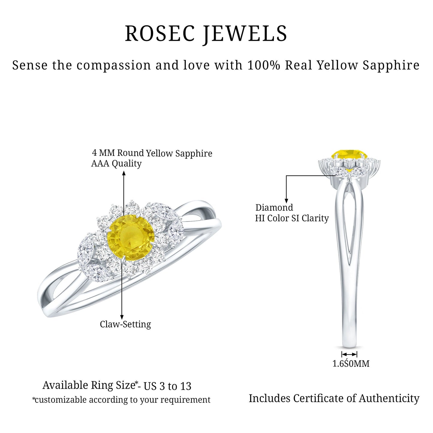 Real Yellow Sapphire Flower Engagement Ring with Diamond