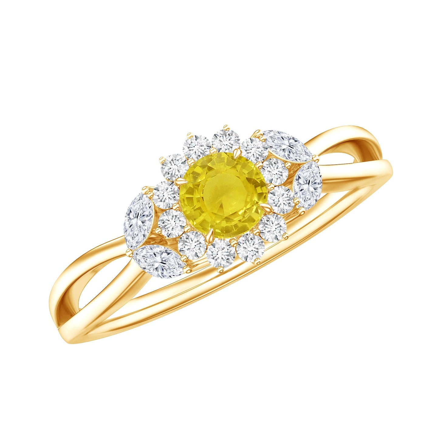 Real Yellow Sapphire Flower Engagement Ring with Diamond
