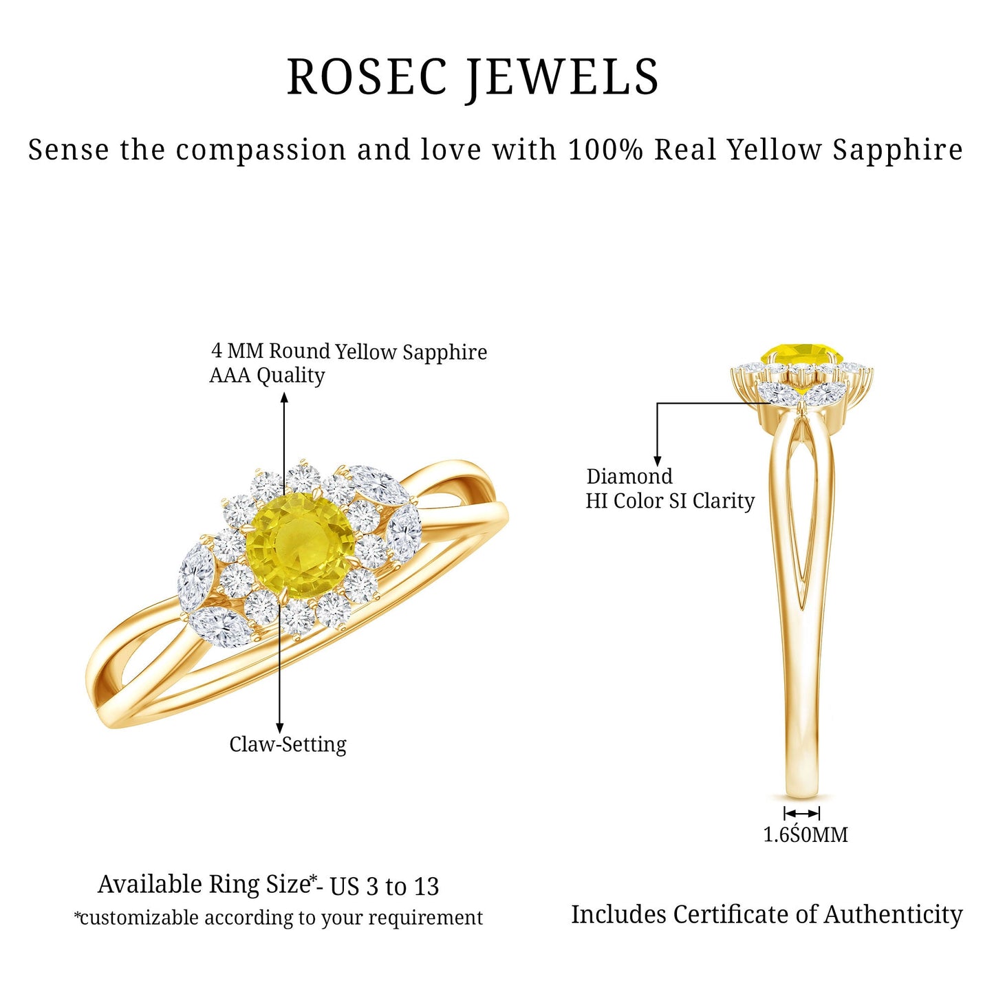 Real Yellow Sapphire Flower Engagement Ring with Diamond