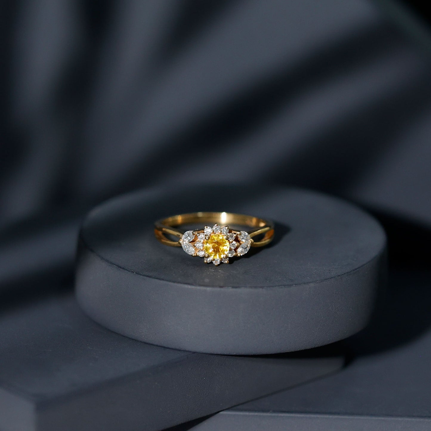 Real Yellow Sapphire Flower Engagement Ring with Diamond