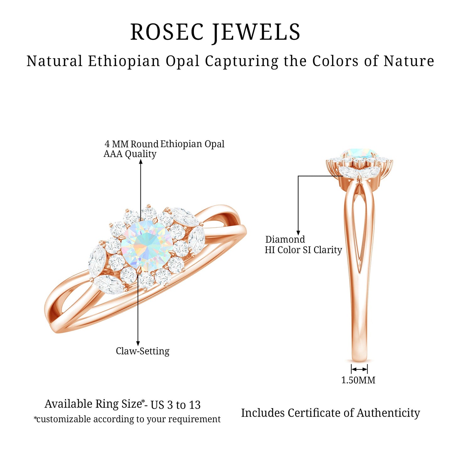 Certified Opalescent Diamond Flower Engagement Ring with Natural Diamonds