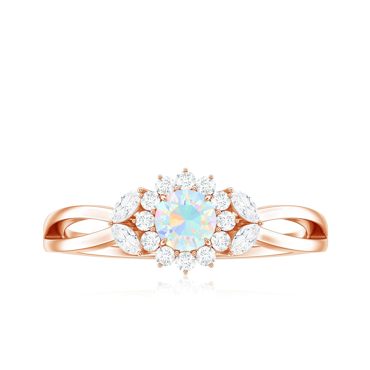 Certified Opalescent Diamond Flower Engagement Ring with Natural Diamonds