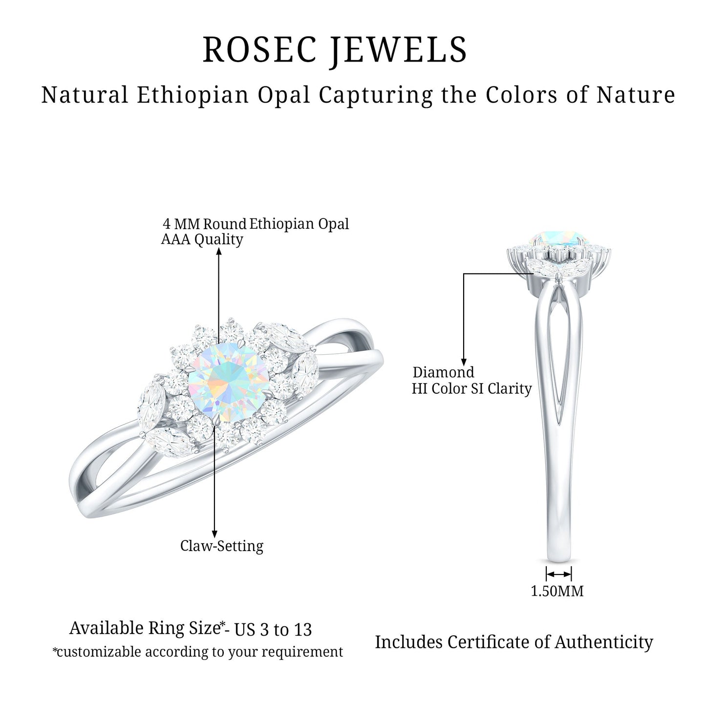 Certified Opalescent Diamond Flower Engagement Ring with Natural Diamonds