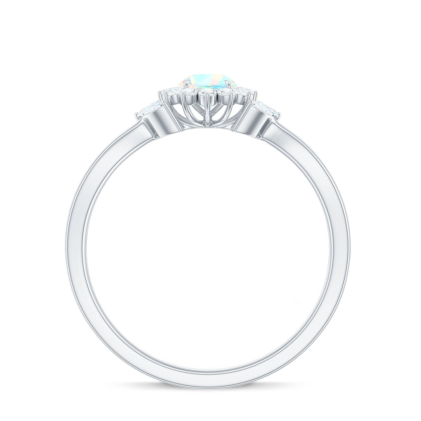 Certified Opalescent Diamond Flower Engagement Ring with Natural Diamonds