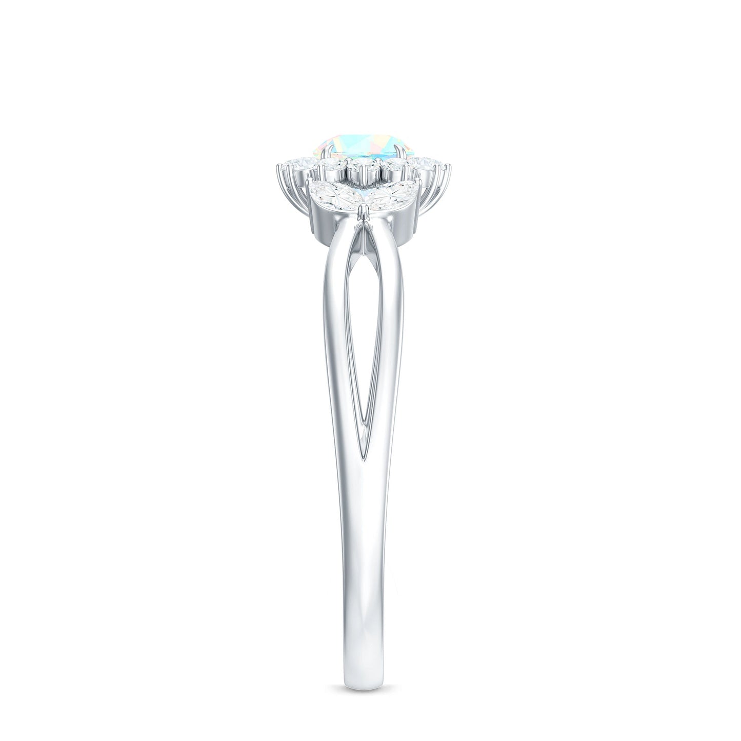 Certified Opalescent Diamond Flower Engagement Ring with Natural Diamonds