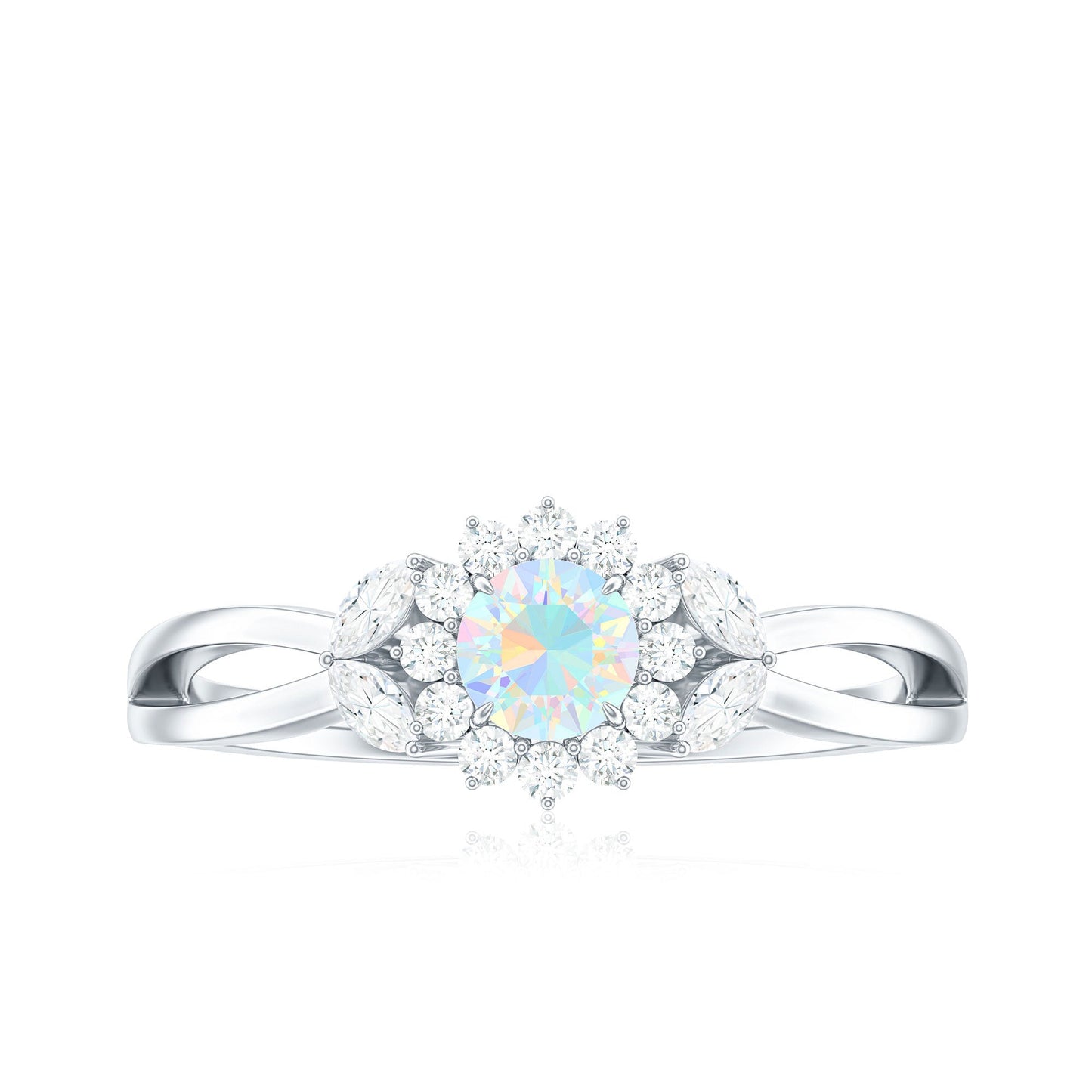Certified Opalescent Diamond Flower Engagement Ring with Natural Diamonds
