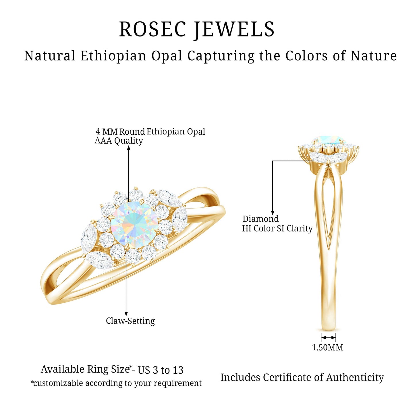 Certified Opalescent Diamond Flower Engagement Ring with Natural Diamonds