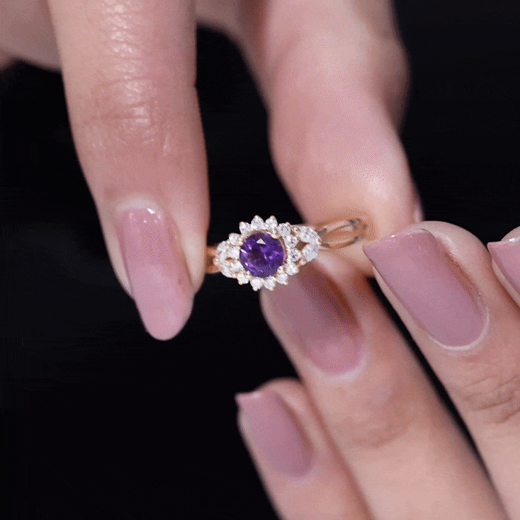 Split Shank Amethyst Flower Engagement Ring with Diamond