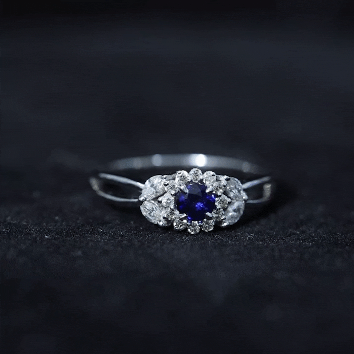 Certified Blue Sapphire Flower Engagement Ring with Diamond