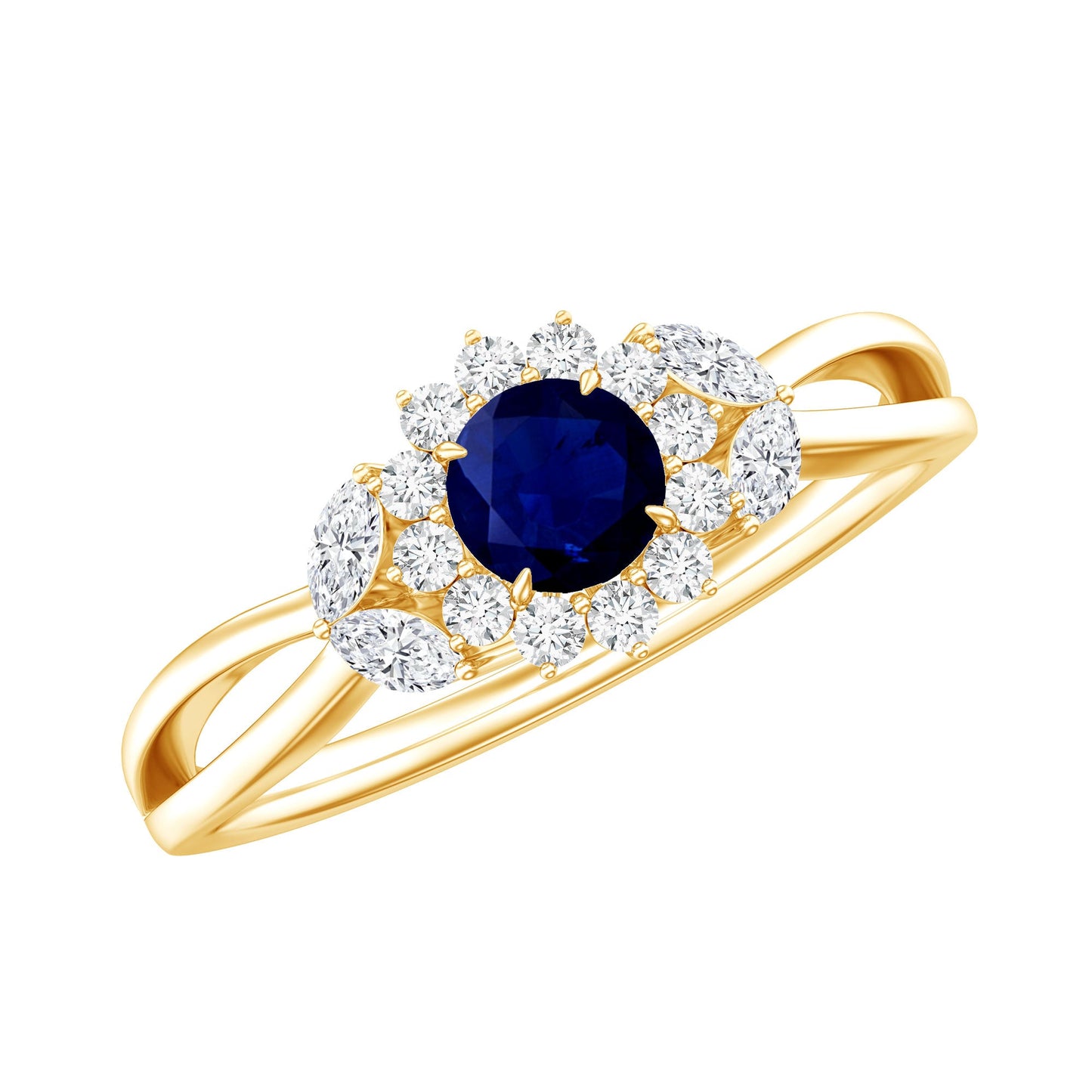 Certified Blue Sapphire Flower Engagement Ring with Diamond