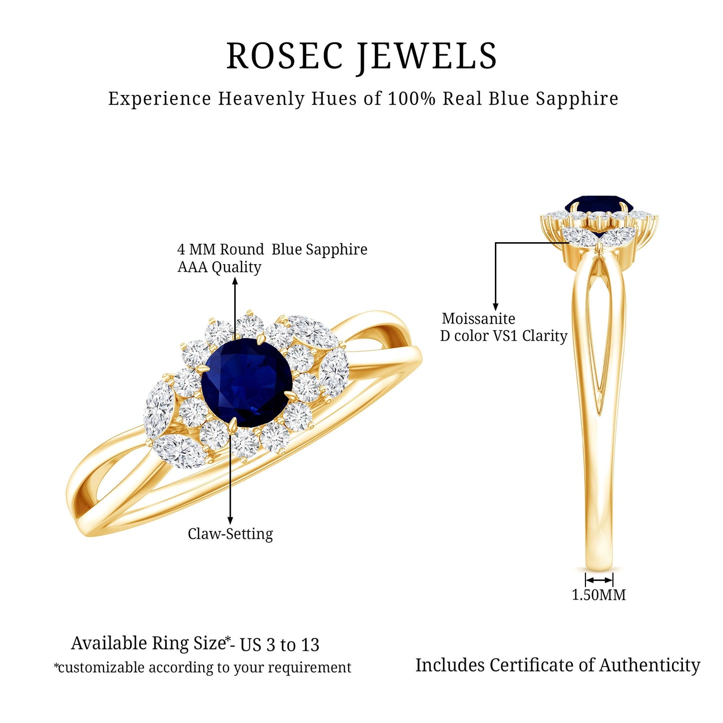 Certified Blue Sapphire Flower Engagement Ring with Diamond