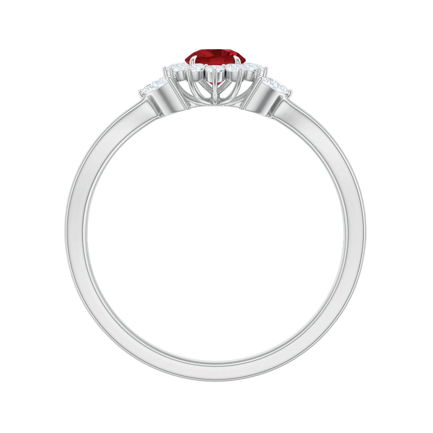Lab Ruby and Diamond Flower Engagement Ring in Split Shank