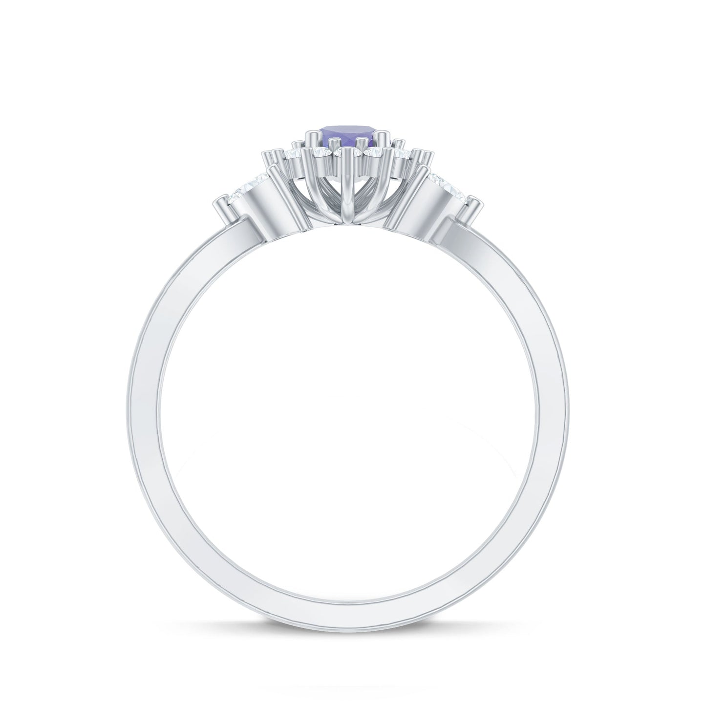 Genuine Tanzanite and Diamond Nature Engagement Ring with Split Shank