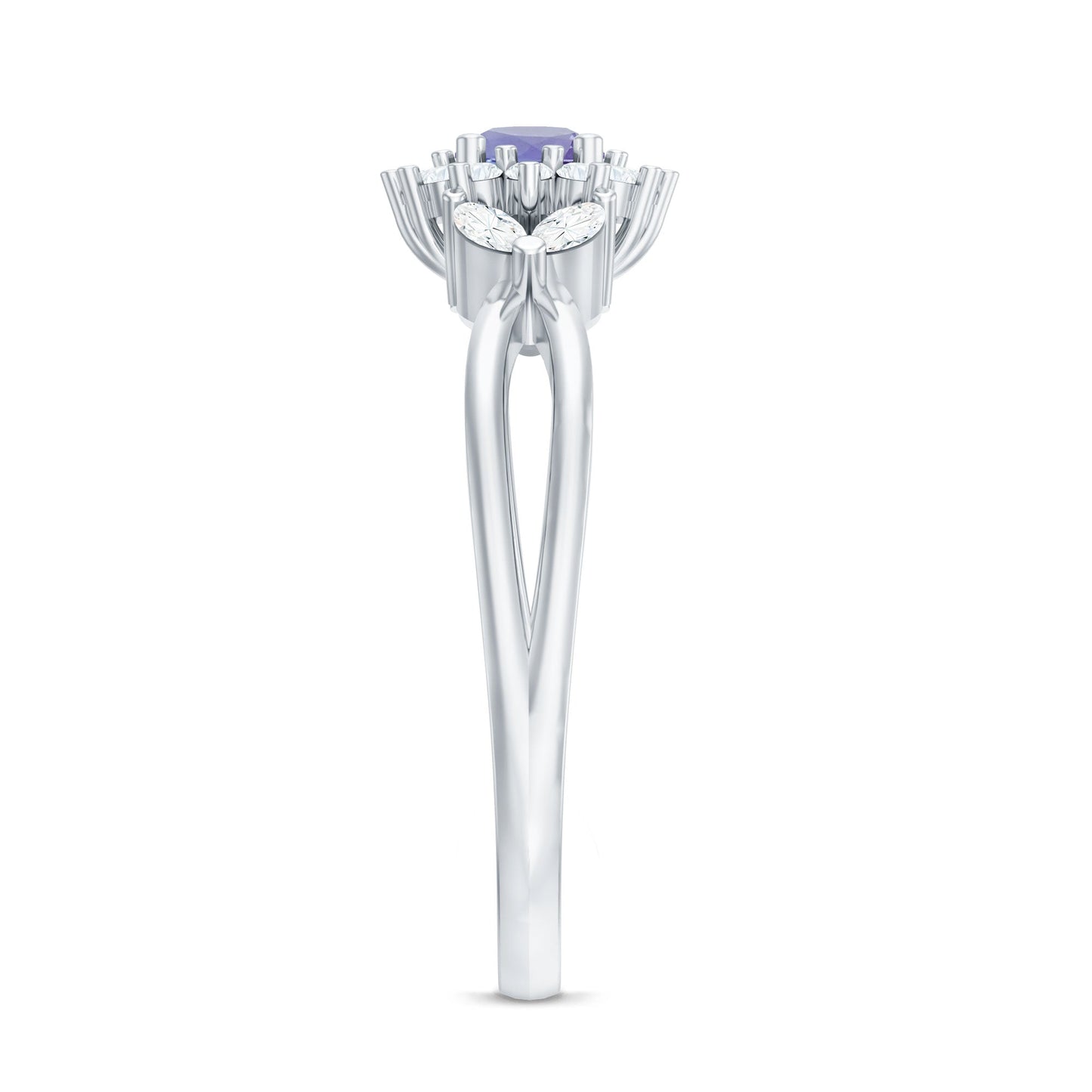 Genuine Tanzanite and Diamond Nature Engagement Ring with Split Shank