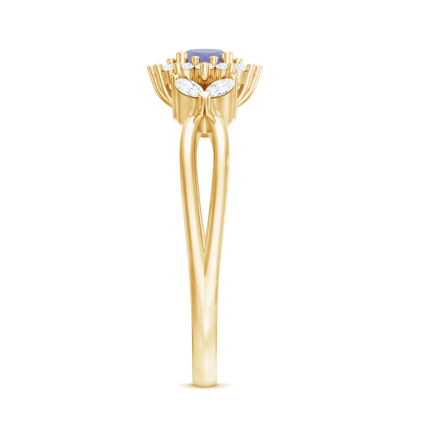 Genuine Tanzanite and Diamond Nature Engagement Ring with Split Shank