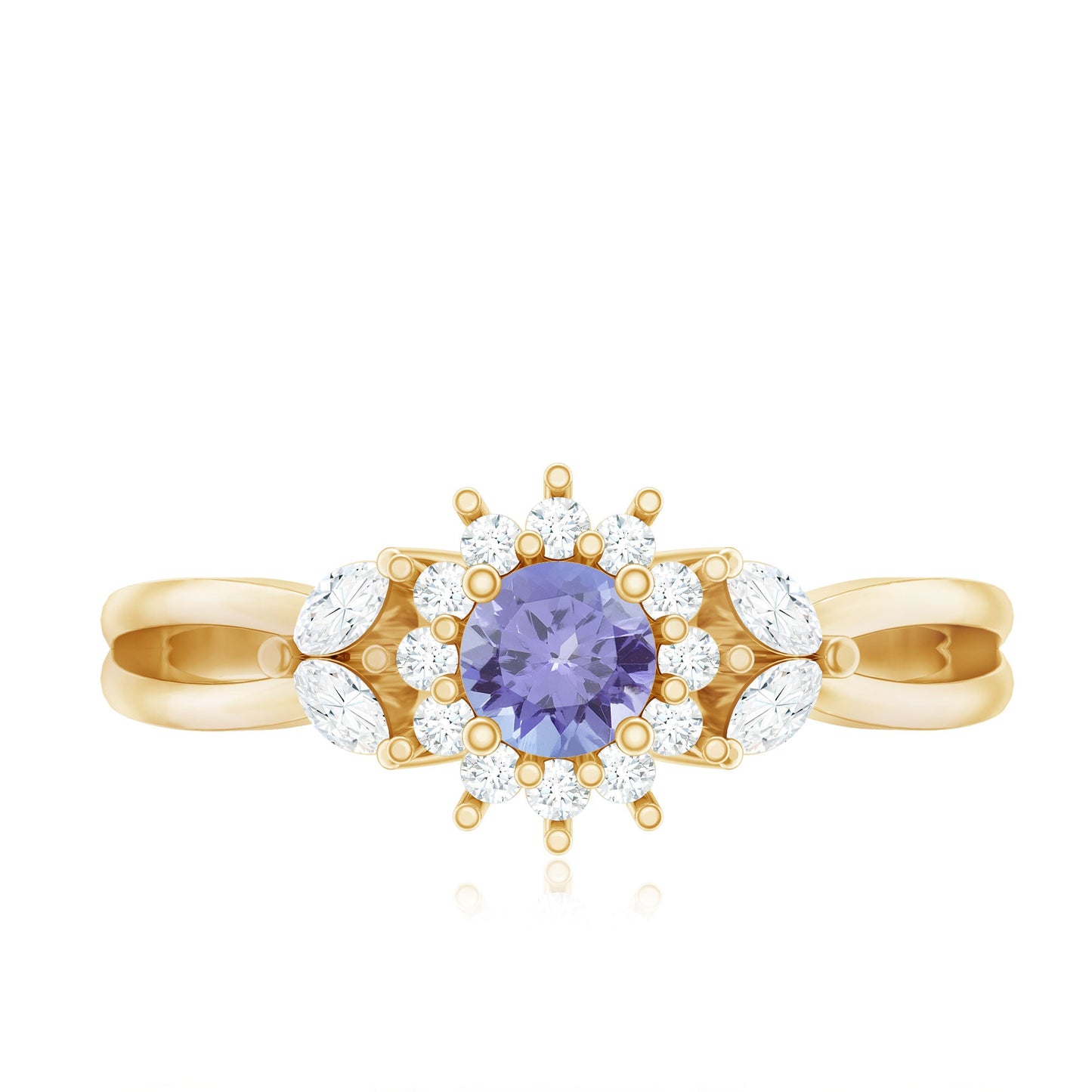 Genuine Tanzanite and Diamond Nature Engagement Ring with Split Shank