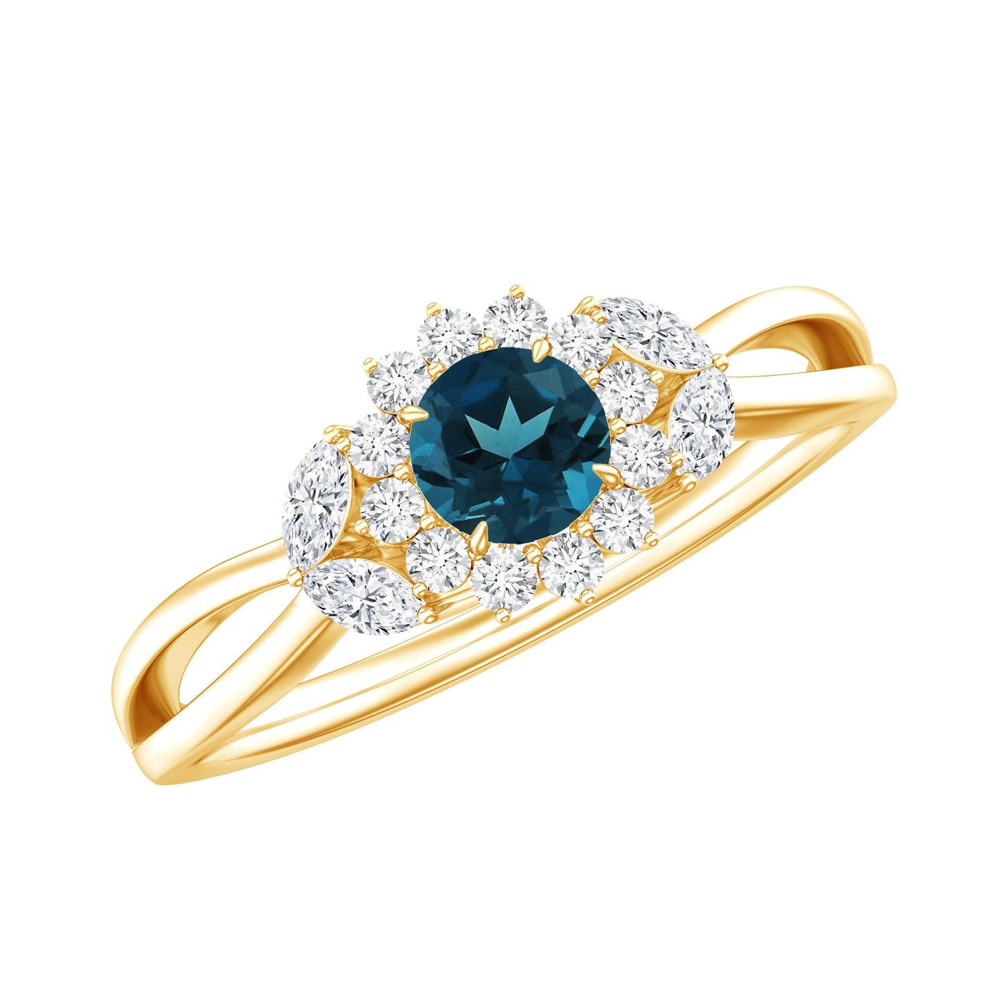 0.6 Carat London Blue Topaz Floral Engagement Ring with Diamond