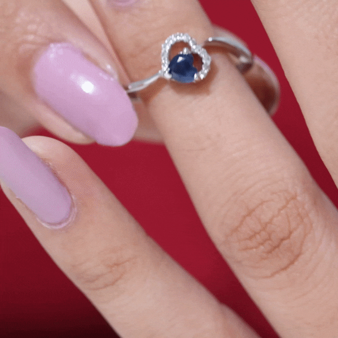 Real Heart Shape Blue Sapphire Diamond Promise Ring for Women