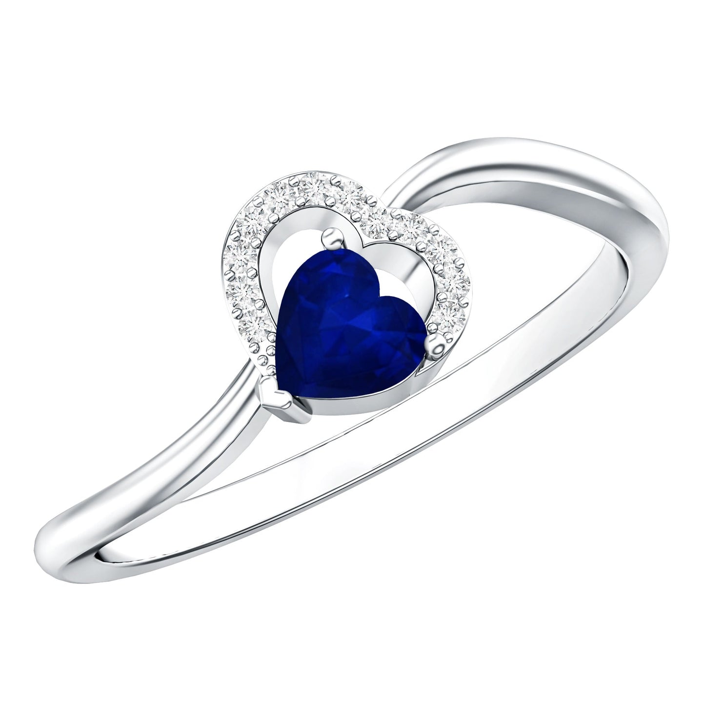 Real Heart Shape Blue Sapphire Diamond Promise Ring for Women