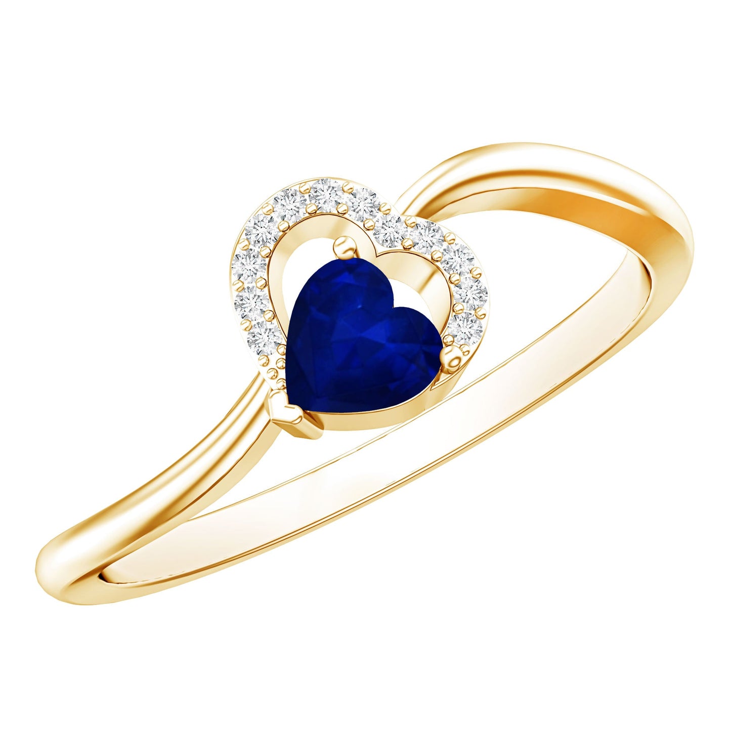 Real Heart Shape Blue Sapphire Diamond Promise Ring for Women
