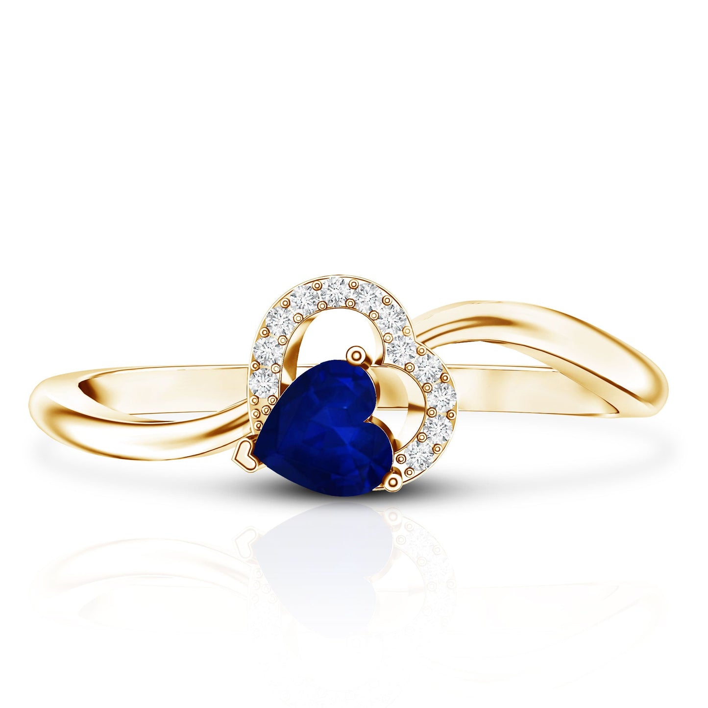 Real Heart Shape Blue Sapphire Diamond Promise Ring for Women