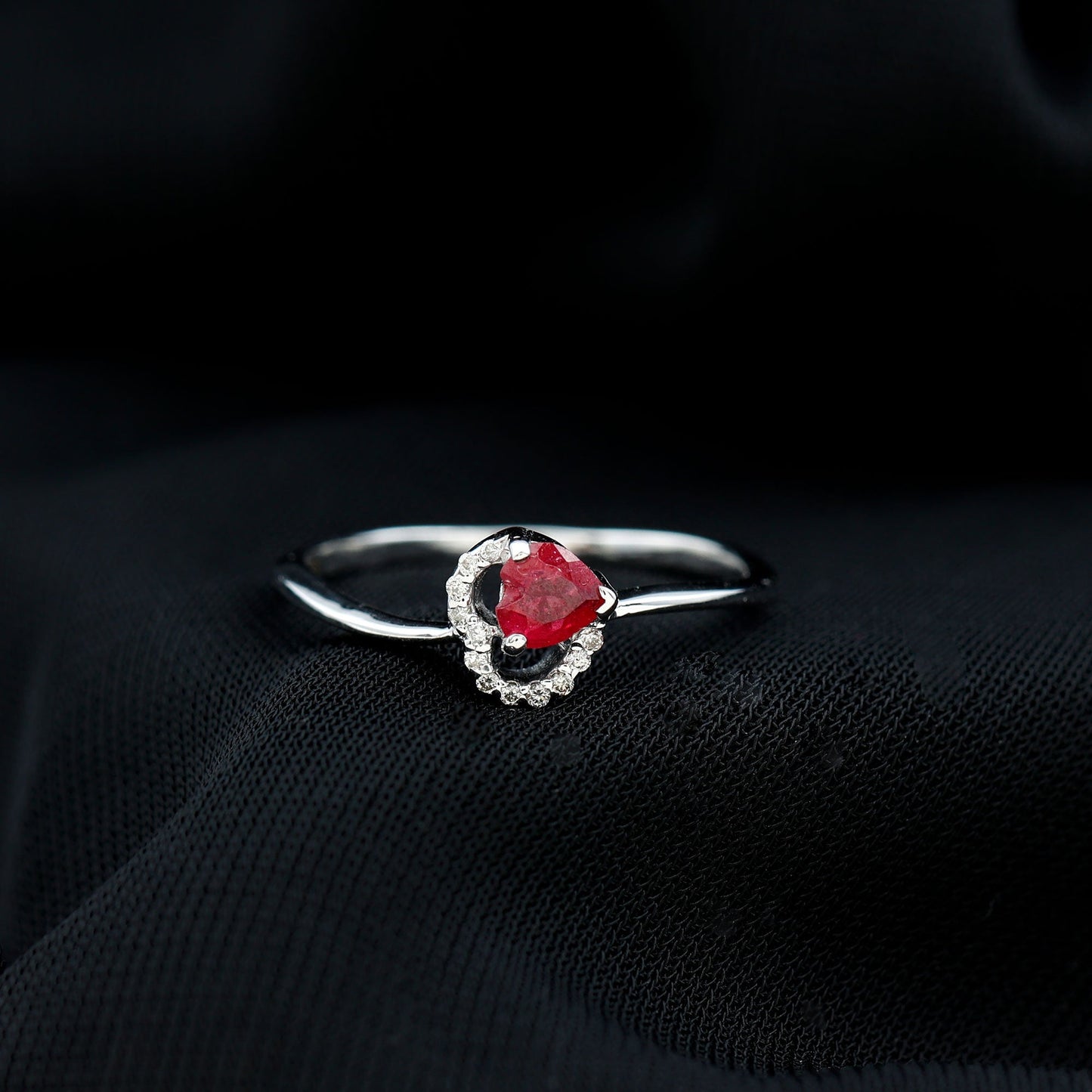 Natural Half Carat Ruby Heart Promise Ring with Diamond