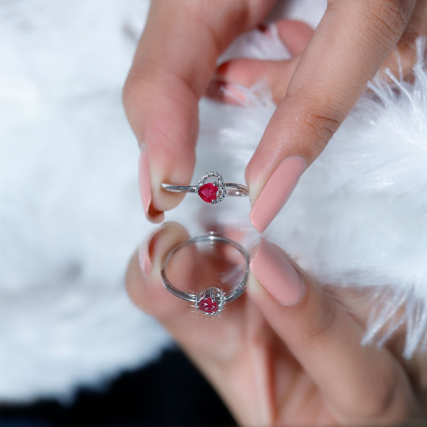 Natural Half Carat Ruby Heart Promise Ring with Diamond
