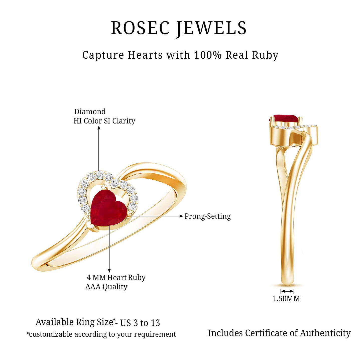 Natural Half Carat Ruby Heart Promise Ring with Diamond