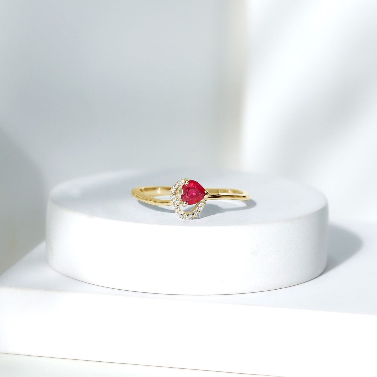 Natural Half Carat Ruby Heart Promise Ring with Diamond