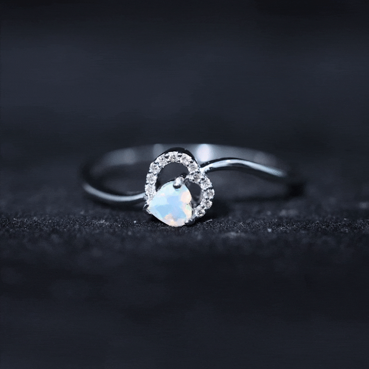 0.7 Carat Ethiopian Opal Heart Promise Ring with Diamond