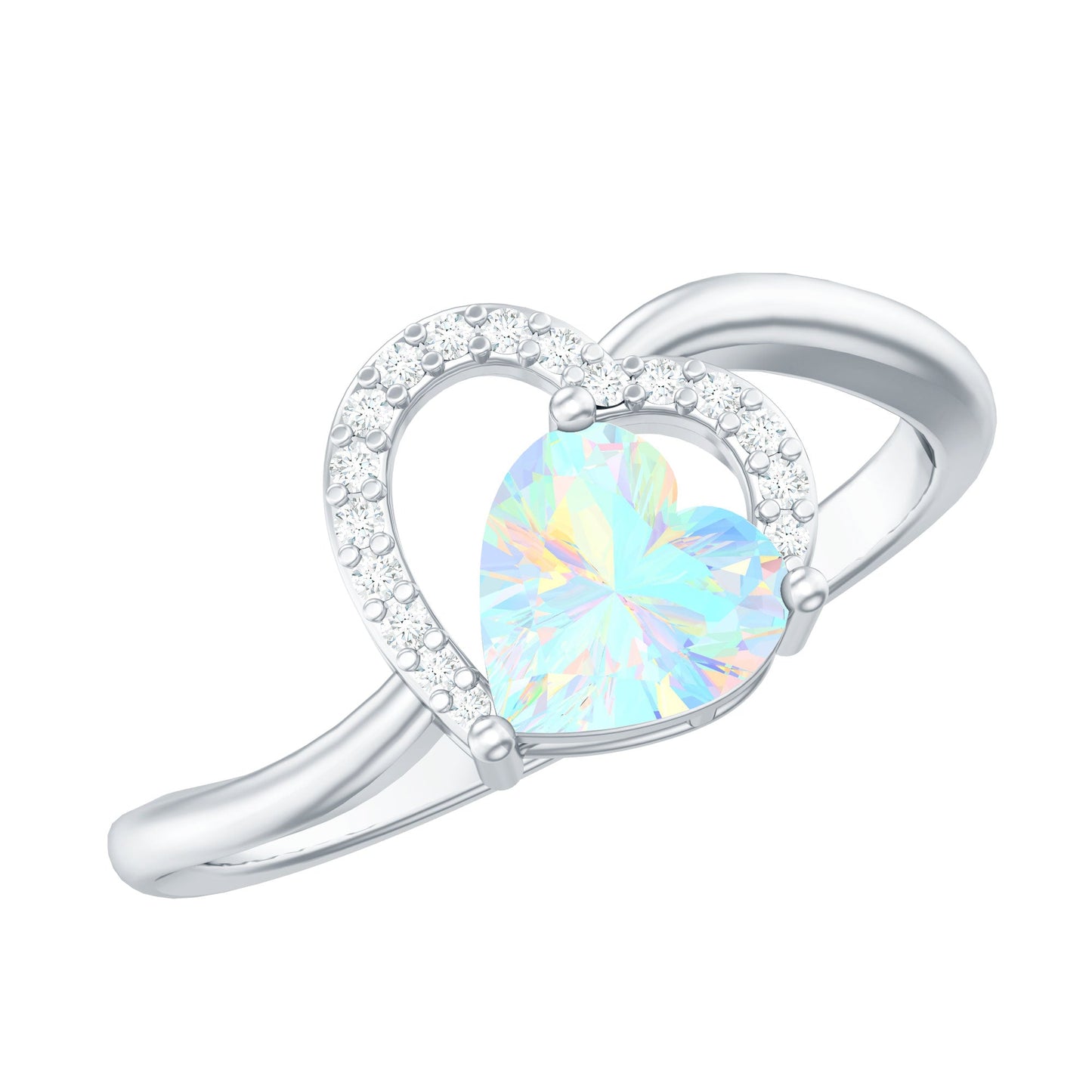 0.7 Carat Ethiopian Opal Heart Promise Ring with Diamond