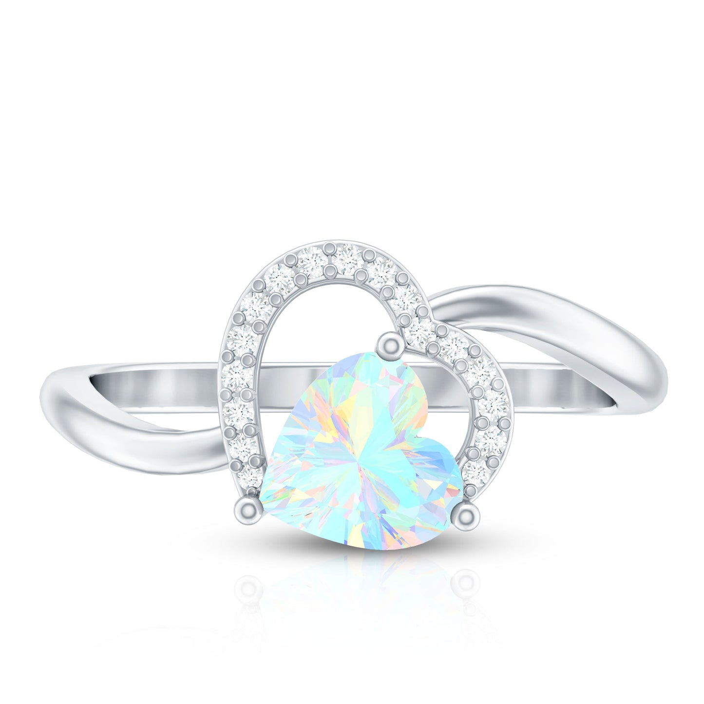 0.7 Carat Ethiopian Opal Heart Promise Ring with Diamond