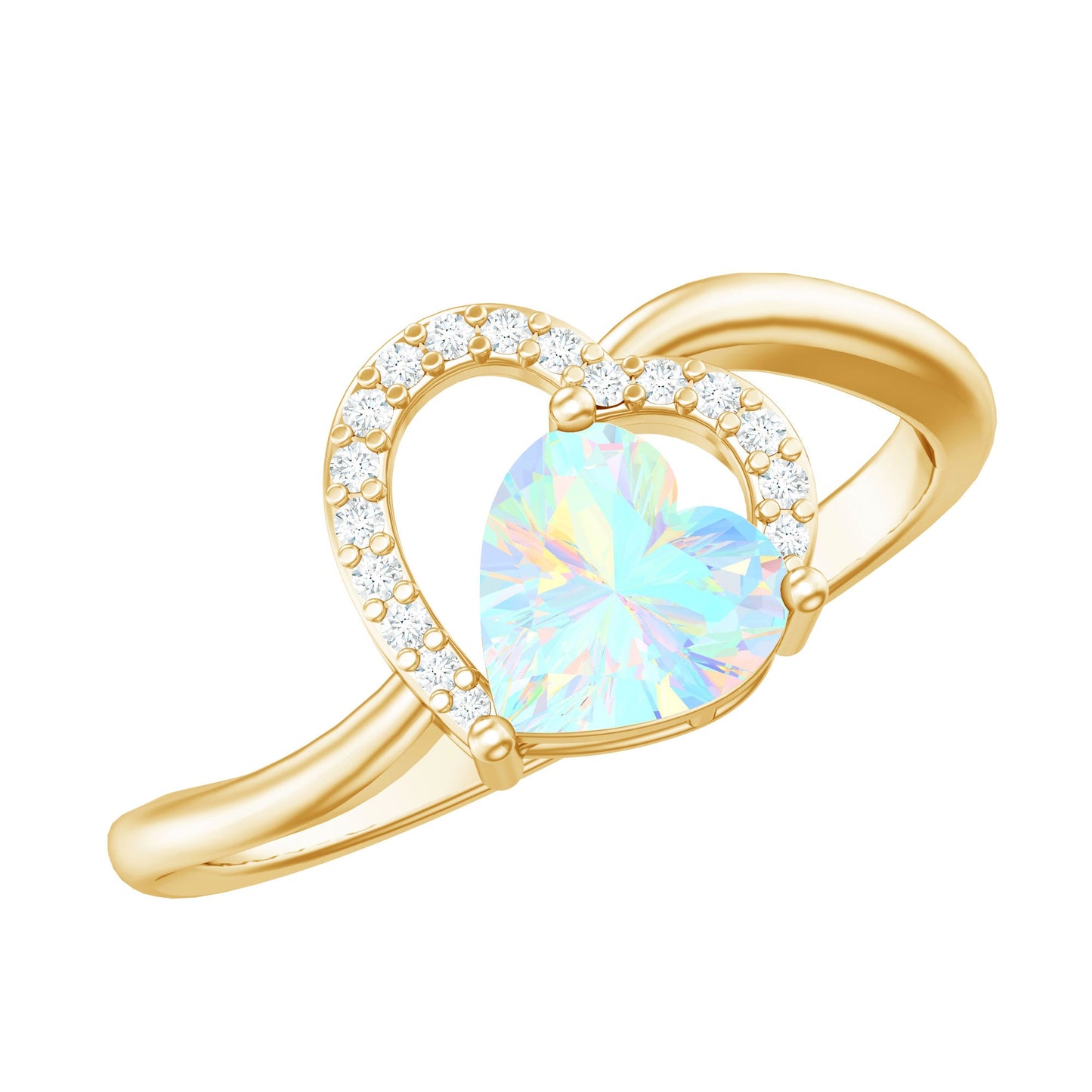 0.7 Carat Ethiopian Opal Heart Promise Ring with Diamond