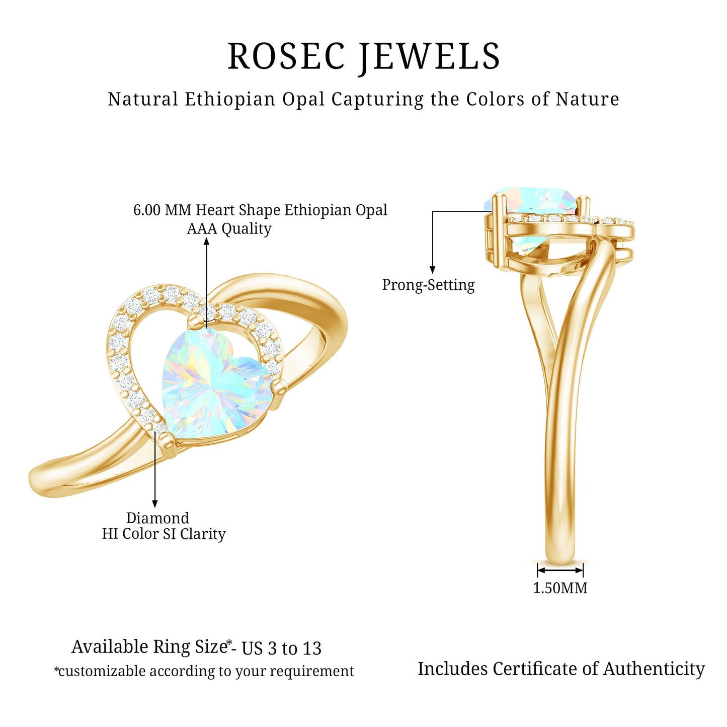 0.7 Carat Ethiopian Opal Heart Promise Ring with Diamond