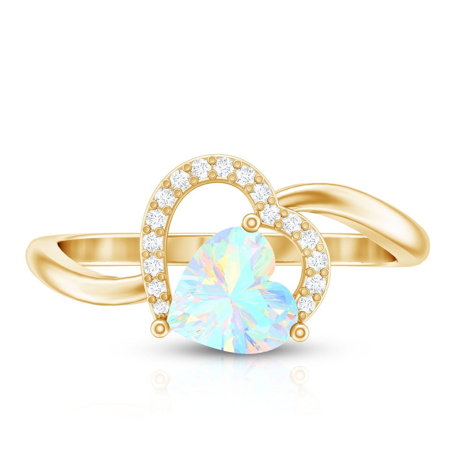 0.7 Carat Ethiopian Opal Heart Promise Ring with Diamond
