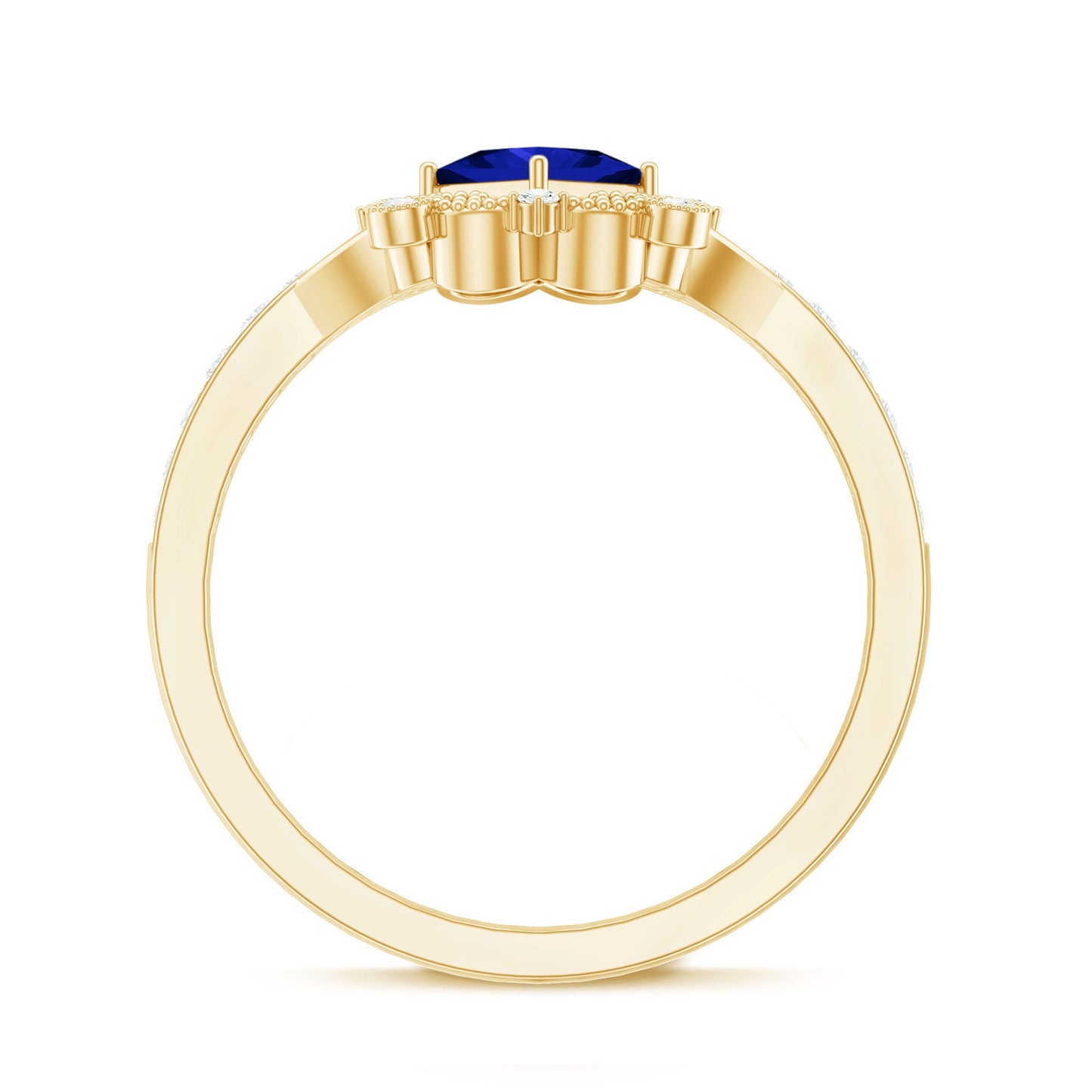 Vintage Inspired Lab Grown Blue Sapphire Engagement Ring with Diamond