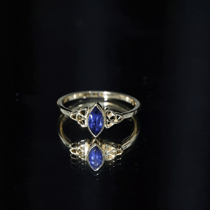 Certified Lab Grown Blue Sapphire Marquise Engagement Ring with Celtic Knot