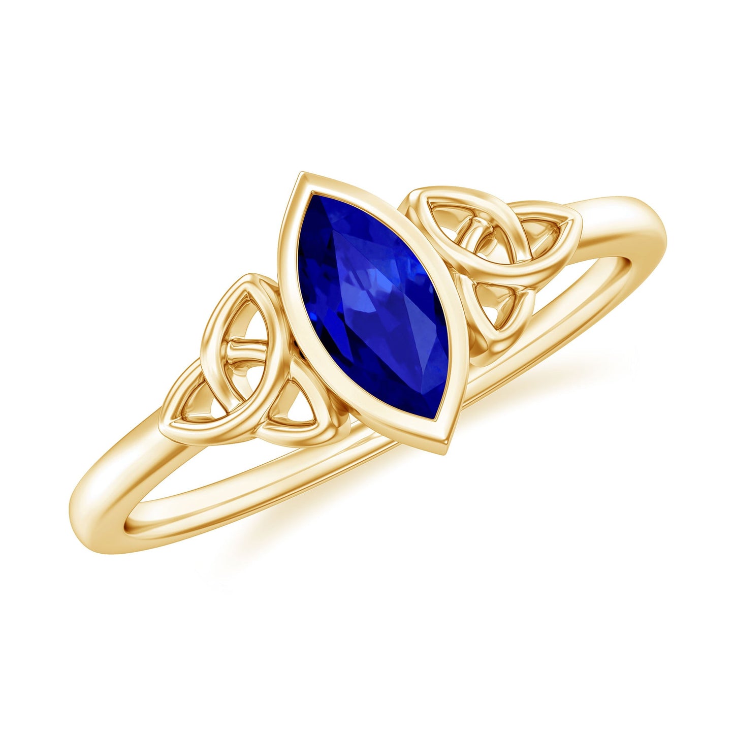 Certified Lab Grown Blue Sapphire Marquise Engagement Ring with Celtic Knot