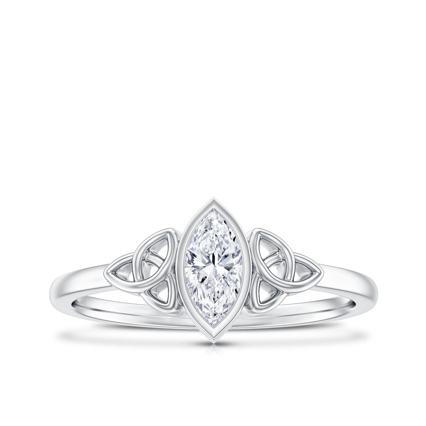 Natural Bezel Set Marquise Diamond Engagement Ring with Celtic Knot