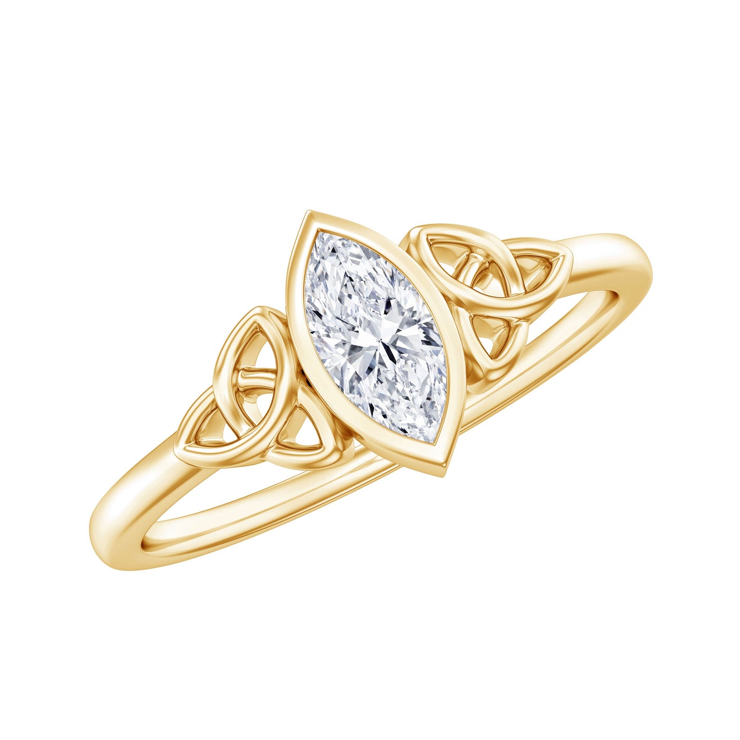 Natural Bezel Set Marquise Diamond Engagement Ring with Celtic Knot