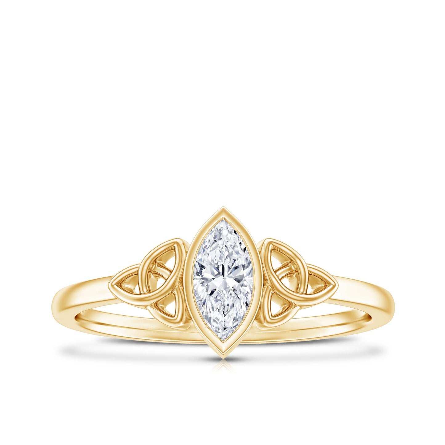 Natural Bezel Set Marquise Diamond Engagement Ring with Celtic Knot