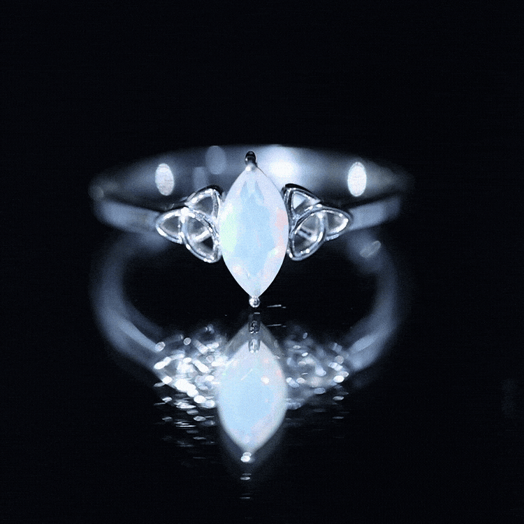 Natural Ethiopian Opal October Birthstone Ring with Celtic Knot